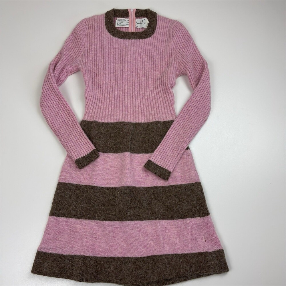 Jonathan Logan Sweater Dress Womens Regular XS Pink Brown Striped Knit Knee